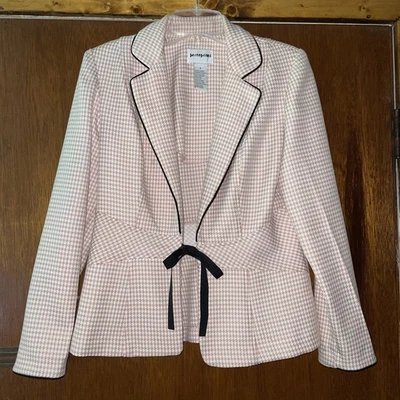 Vintage  Women's Houndstooth  Blazer Jacket Size 8 Pink 90’s Clueless Black Trim - Image 1 of 4