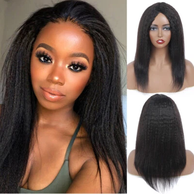 Peluca recta rizada hecha a máquina de 16" Yaki pelucas brasileñas de cabello humano 180% densidad Foto 1 de 4