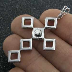 18k 18ct 750 Solid White GOLD and Real DIAMOND Large Big Cross Crucifix Pendant - Picture 1 of 9
