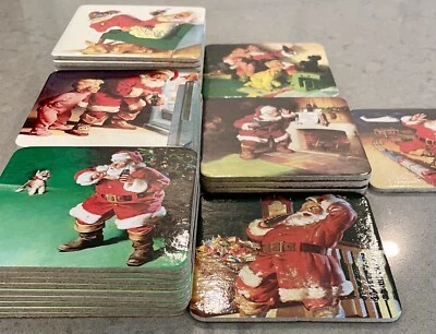 Lot of 37 Retro Coca Cola Santa Claus Christmas Coasters Cork Back Drink Clean!! - Image 1 of 4
