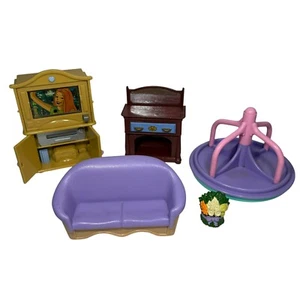 Loving Family Dollhouse Furniture Couch Dresser Tv Flowers Fisher Price Vintage - Picture 1 of 11