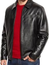 Men's Fashion Real Lambskin Leather Classic Plain Collared Slim Fit Black Jacket