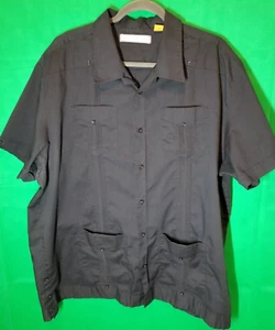 Monte Carlo Black Guayabera Cuban Shirt Button Up Short Sleeve Island Mens XXL - Picture 1 of 8