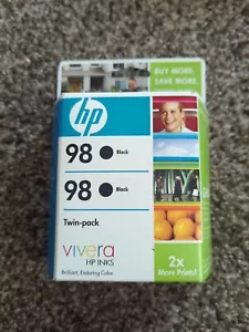 Genuino HP 98 Tinta Negro Paquete Doble Instalación Feb 2010 Nuevo en Caja Nuevo Sellado - Imagen 1 de 7