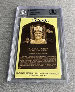 MINNESOTA TWINS- PAUL MOLITOR AUTOGRAPH HALL OF FAME PLAQUE CARD BECKETT SLAB - Picture 1 of 1