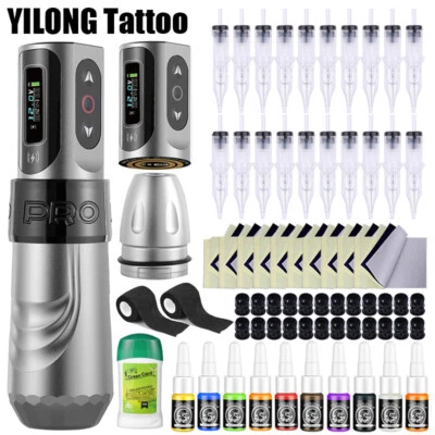 Pistola de tatuaje profesional con motor sin escobillas + 2 kit de alimentación inalámbrica 2000 mAh Foto 1 de 4