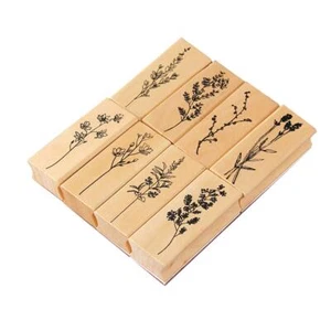 8 Pcs Plant & Flower Wooden Rubber Stamps for DIY Craft and Scrapbooking - Picture 1 of 9