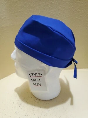 Solid Royal Blue Men's Skull/Chemo Surgical Scrub Hat/Cap Handmade - Image 1 of 4