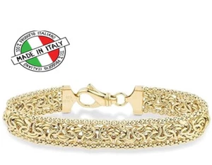 Italian 18K Gold Byzantine Bracelet Over Sterling Silver Women Handmade 11mm 8.0 - Picture 1 of 4