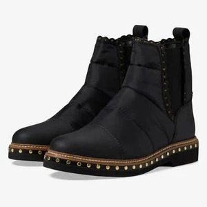 NWT Free People Atlas Puffer Rivet Chelsea Boots in Black & Gold Sz.37 US6.5-7 - Picture 1 of 15