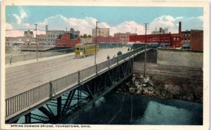 1910s OH Postcard Spring Common Bridge Youngstown Ohio Trolley Car Street View - Picture 1 of 2