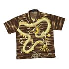Early 00's QIJIN Gothic Traditional Dragon All-Over Print Polyester Shirt Large