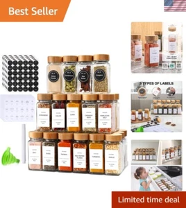 Organized Glass Spice Jar Set with Bamboo Lids, 36 Jars & Complete Labeling - Picture 1 of 9