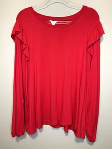 NWOT Crown & Ivy Women's Red Ruffle Shoulder Long Sleeve Blouse Pullover Top 3X - Picture 1 of 5