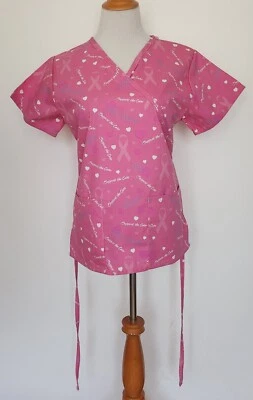 Breast Cancer Awareness Scrub Top Beverly Hills Uniform Size S Pink - Image 1 of 4