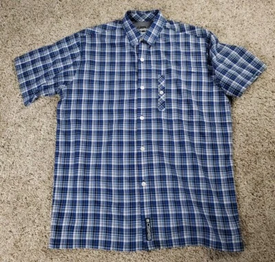 Vintage Osiris Shirt Large Mens Blue Plaid Short Sleeve Button Up Skater Y2K - Image 1 of 4