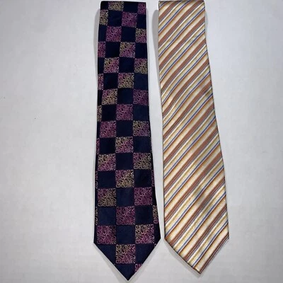 Paquete de 2 corbatas de seda Irvine Park, a rayas y cuadros, multicolores Foto 1 de 3