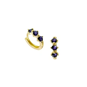 February Huggies by Stella Amoré –  CZ Amethyst Birthstone Hoop Earrings - Picture 1 of 74