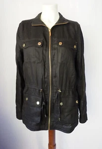 Calvin Klein Linen Zip Jacket Cargo Pocket Roll Tab Sleeve Black Gold Hardware S - Picture 1 of 7