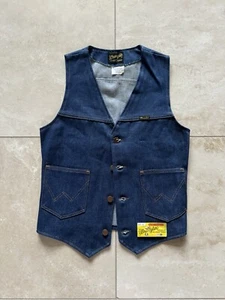 Vintage Wrangler Men's No Fault Denim Vest Cotton Made in USA Size Small 70/80s - Picture 1 of 14