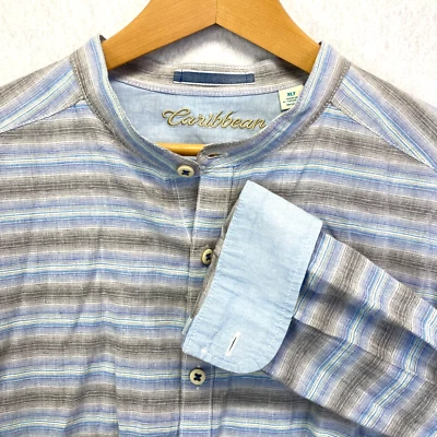 Camisa Caribeña Para Hombres XLT Azul Mezcla de Lino Cuello Banda Ropa de Playa Island Life Foto 1 de 4