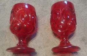 Vintage L.E. Smith - Moon & Stars Ruby Red - 5 3/4" 2 pc Goblet set nice! - Picture 1 of 5