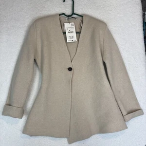 Zara Wool Small Blazer Peplum Knit SS24 Beige READ - Picture 1 of 7