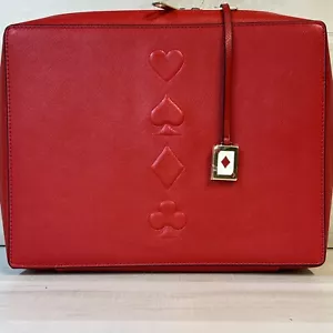 Estee Lauder Red w/Gold Zipper & Playing Cards Symbols Cosmetic Makeup Case NEW - Picture 1 of 11