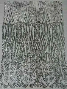 Paisley Lines Sequin Fabric - Silver - 4 Way Stretch Fancy Fabric By Yard - Picture 1 of 4