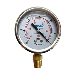 Nuevo calibre de vacío PRM -30 a 0 HG 2,5"" SS estuche 1⁄4"" parte inferior de latón NPT - Imagen 1 de 3
