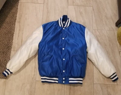 Chaqueta de satén vintage años 80, azul y blanco (grande para hombre) EXCELENTE ESTADO  Foto 1 de 4