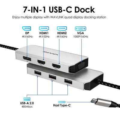USB C Laptop Dockingstation Dual 4K HDMI 4K DP/VGA/3xUSB2.0 für Dell/HP/Lenovo - Bild 1 von 4