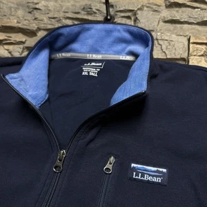 LL Bean Sweater Jacket Mens XXL 2XL Tall Blue Comfort Stretch Pique Full Zip - Picture 1 of 8
