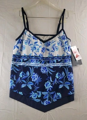 Maxine of Hollywood плавания верхний женский размер 10 синий индиго цветочный новый с Ярлыками - Изображение 1 из 4