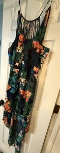 Candie’s Jumper Jumpsuit Romper Womans Tropical Print Floral Size L Large Green - Picture 1 of 6