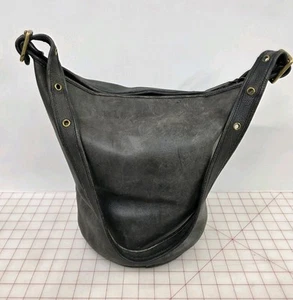 Vintage Coach Duffle Sac Black Leather XL Bucket Crossbody Bag RARE Made In USA - Bild 1 von 8