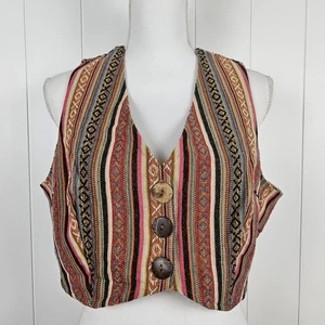 Gilet commerciale Earthbound XL arazzo raccolto legno tessuto bottoni scollo a V boho festival - Foto 1 di 6