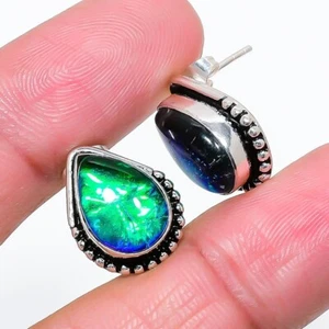 Triplet Opal Gemstone Handmade 925 Sterling Silver Jewelry Stud Earring Sz 0.75" - Picture 1 of 1