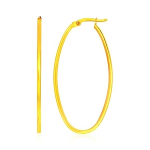 14k Gelbgold 2" Länge x 1" Breite klassische schmale ovale Form Creolen - Bild 1 von 2