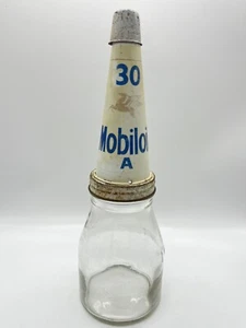Vintage Mobiloil A 30 Pegasus Oil Bottle Tin Top Pourer Pint Bottle - Foto 1 di 9