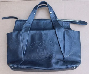 Chanel Black Calfskin CC Chevron V All Day Long Tote Purse Handbag Bag Italy - Picture 1 of 21