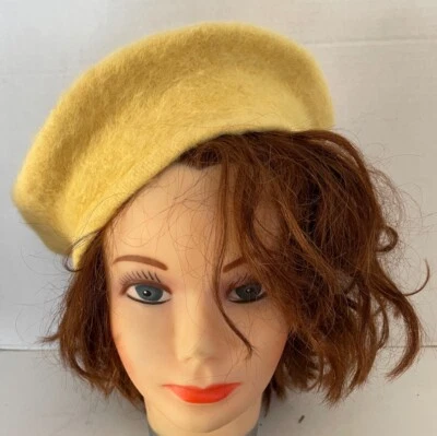 ВИНТАЖНЫЙ ФРАНЦУЗСКИЙ БЕРЕТ...GRANDMERE... ЖЕЛТЫЙ... РАЗМЕР 10 1/2 - Изображение 1 из 3