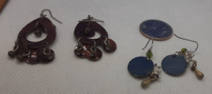 Earrings Vtg Pierced 2pr. Metal SilverTone/Copper Antiqued ☆Very Retro☆7/19-37