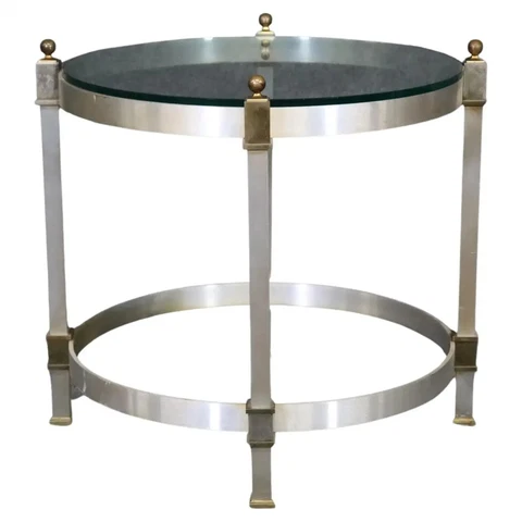 Brass and Steel Glass Top Maison Jansen Style Directoire End Table, circa 1960 Cover