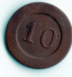Antigua ficha de póker: 10 roja en relieve - Imagen 1 de 1
