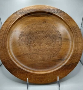 Vintage geschnitzter Holzteller Volkskunst rustikal böhmisch Wandbild Bauernhaus braun - Bild 1 von 9