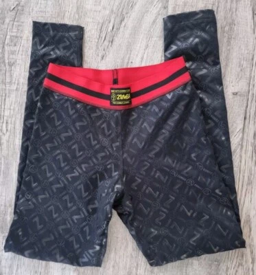 Leggings largos Zumba Fitness Next Level - Negros audaces con cintura roja, S- XS (A224) Foto 1 de 4