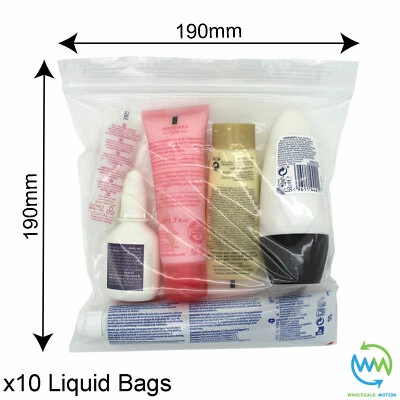 10 x Clear AIRPORT SECURITY LIQUID BAGS Plastic Seal HOLIDAY Travel HAND LUGGAGE