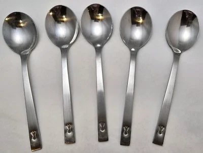 Lot of 5 Airline Soup Spoons Flatware Stainless Steel Satin Embossed - Image 1 of 4