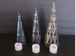 Set three Handmade leather trees small lights Silvery gray turquoise Tea Lites - Picture 1 of 5